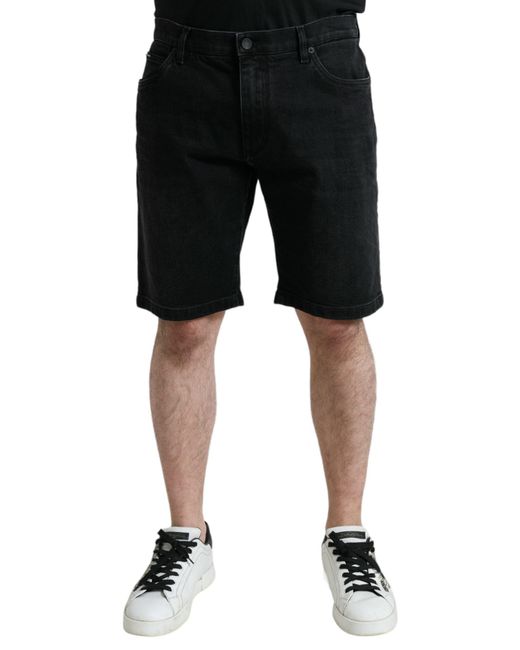 Dolce & Gabbana Black Cotton Stretch Bermuda Denim Shorts for men