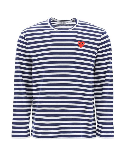 COMME DES GARÇONS PLAY Blue Striped Long-Sleeved T-Shirt for men