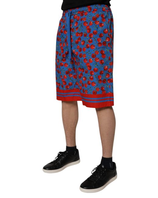 Dolce & Gabbana Blue Cherry Print Cotton Men Bermuda Shorts for men