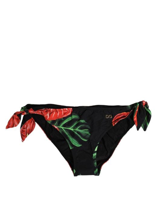 Dolce & Gabbana Black Floral Print Nylon Beachwear Bikini Bottom Elastane Clothing
