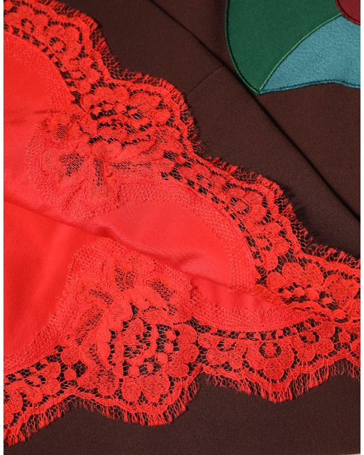 Dolce & Gabbana Red Brown Floral High Waist Side Slit Skirt for men