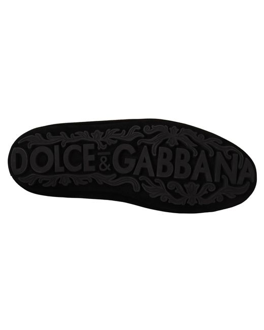 Dolce & Gabbana Black Dolce Gabbana Leather Crystal Gold Crown Loafers Shoes for men