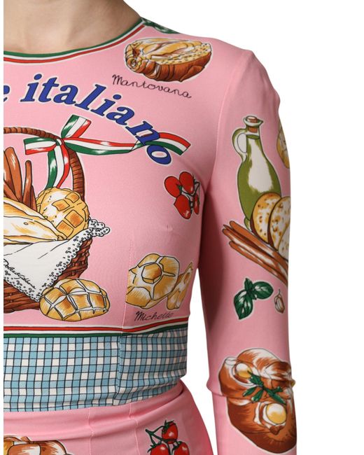 Dolce & Gabbana Red Italian Bread Print Midi Dress