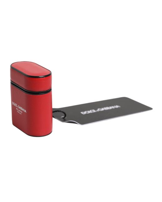 Dolce & Gabbana Red Calfskin Leather Logo Flip Earphones Case for men