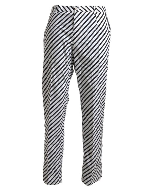Dolce & Gabbana White Black Cotton Striped Trousers Pants for men