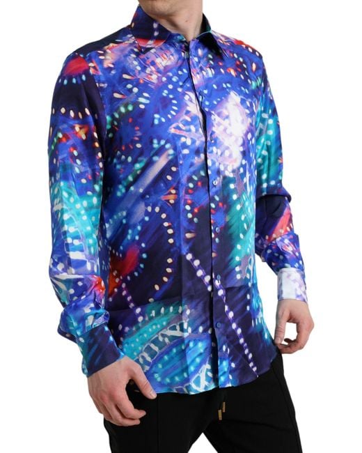 Dolce & Gabbana Blue Luminarie Silk Slim Martini Shirt for men