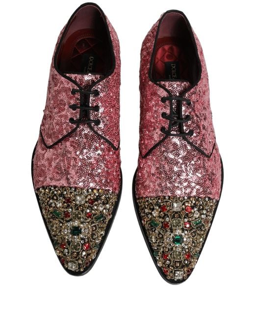 Dolce & Gabbana Purple Pink Sequin Embellished Men Derby Dress Shoes for men