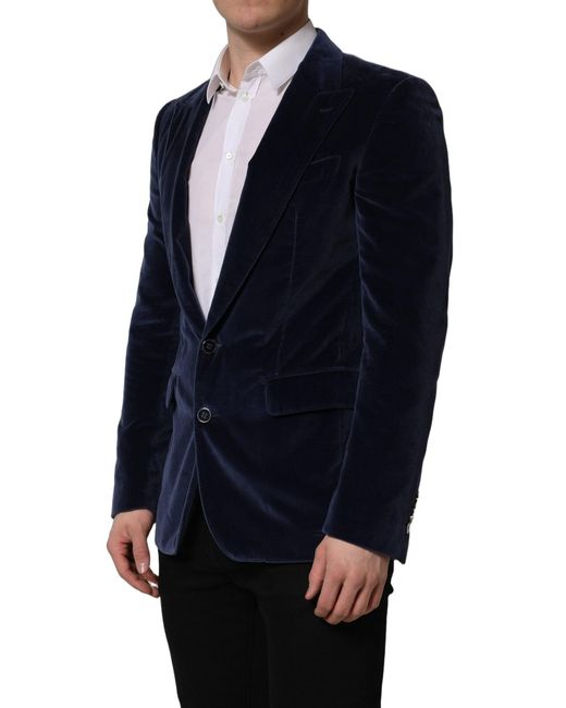 Dolce & Gabbana Blue Velvet Single Breasted Blazer Jacket for men