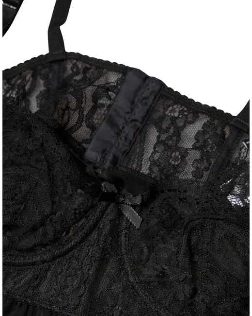 Dolce & Gabbana Black Silk Floral Lace Lingerie Top Underwear