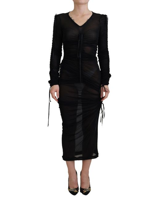 Dolce & Gabbana Black Viscose Bodycon Sheath Midi Dress