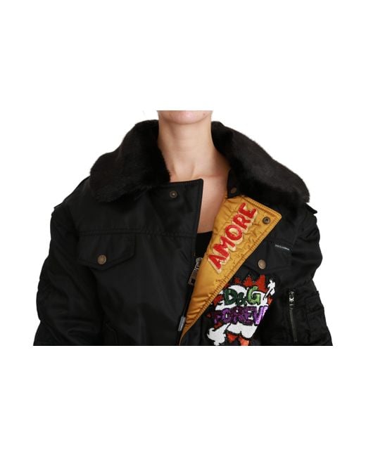 Dolce & Gabbana Black Queen Crown Sequined Bomber Jacket