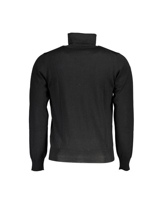 K-Way Black Turtleneck Wool Sweater With Sleek Logo Detail for men