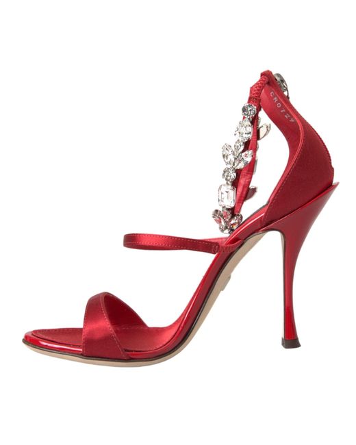 Dolce & Gabbana Red Crystal-Embellished Heel Sandals