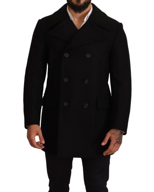 Dolce & Gabbana Black Elegant Double Breasted Trench Coat for men