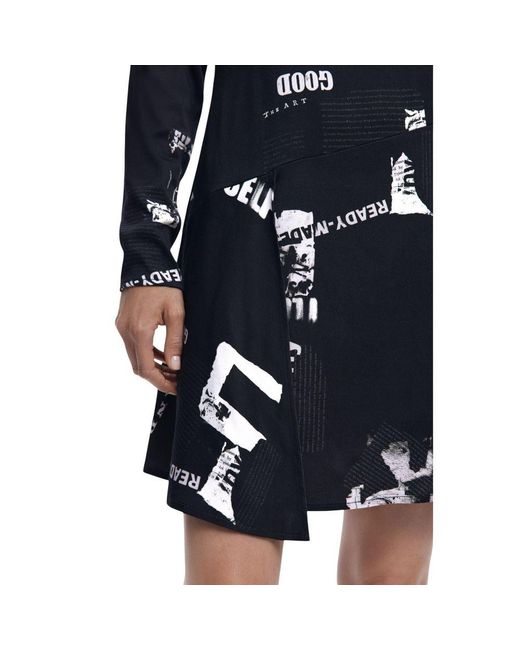 Desigual Blue Black Viscose Short Dress