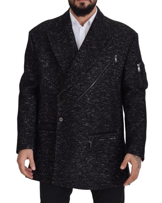 Dolce & Gabbana Black Wool Double Breasted Coatjacket for men