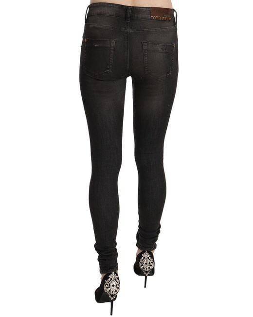 Plein Sud Cotton Black Washed Low Waist Skinny Denim Jeans
