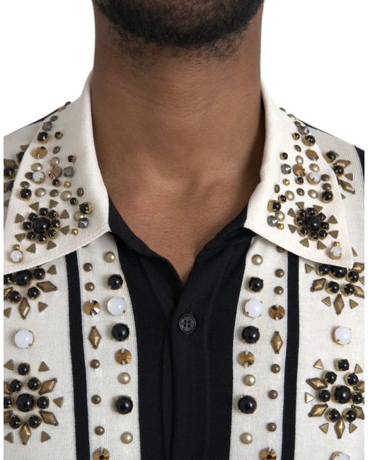 Dolce & Gabbana Black Silk Studded Stone Crystal Shirt for men