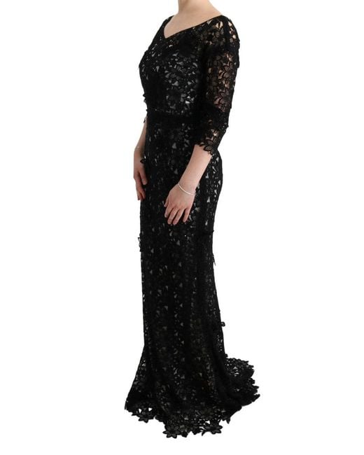 Dolce & Gabbana Black Cotton Silk Floral Long Dress