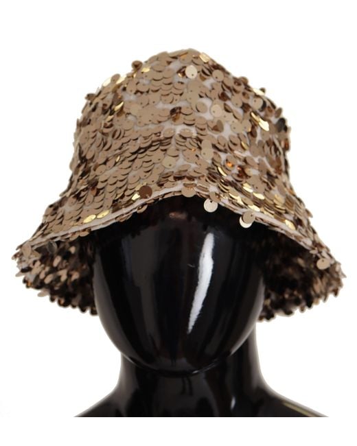 Dolce & Gabbana Black Silk Sequin Embellished Designer Brim Bucket Hat