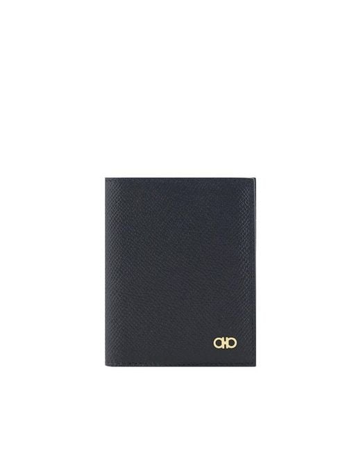 Ferragamo Blue Black Calf Leather Bos Taurus Wallet for men