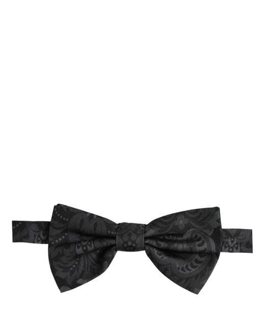 Dolce & Gabbana Men Black Paisley Silk Adjustable Neck Papillon Bow Tie for men
