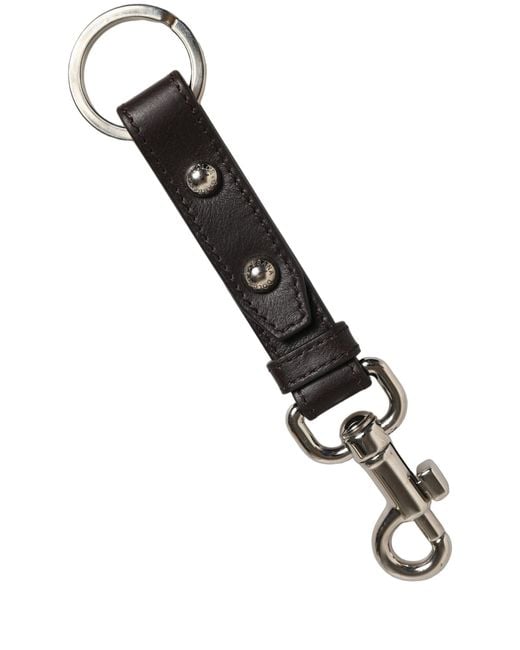 Dolce & Gabbana Black Plain Leather Silver Brass Keyring Holder Keychain