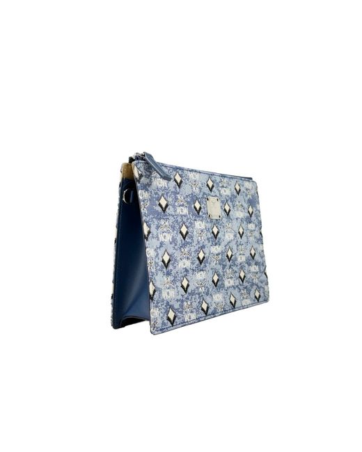 MCM Blue Aren Flat Pouch Denim Crossbody Bag