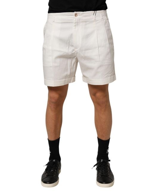 Dolce & Gabbana White Cotton Mid Waist Bermuda Shorts Co+01 for men