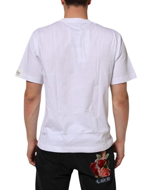 Dolce & Gabbana White Graphic Print Cotton Crew Neck T for men