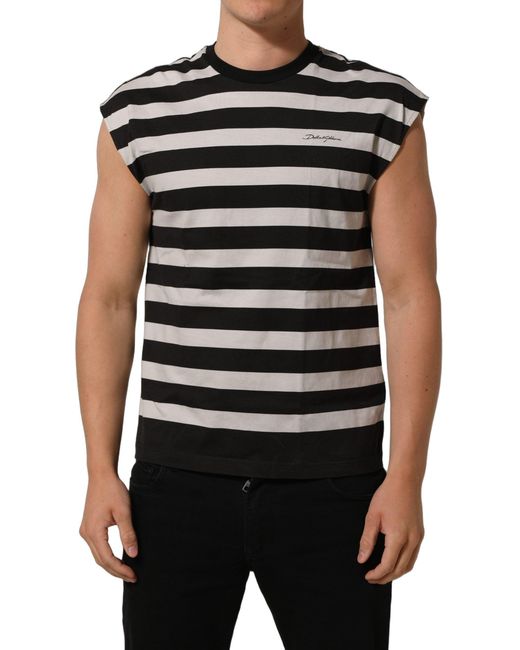 Dolce & Gabbana Black Stripes Cotton Sleeveless T-Shirt for men