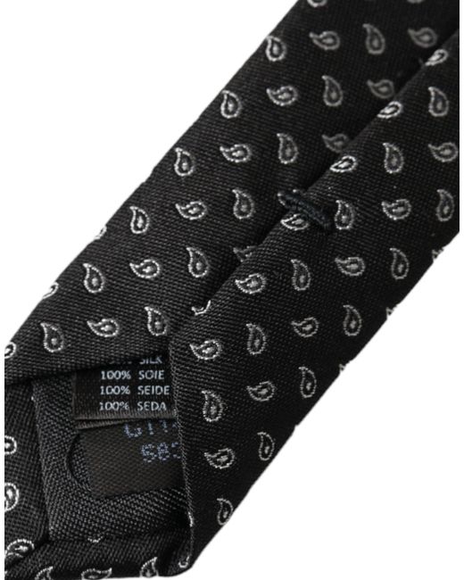 Dolce & Gabbana Black Jacquard Patterned Silk Adjustable Tie for men