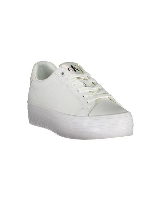 Calvin Klein White Sleek Lace-Up Sneakers With Contrast Detail