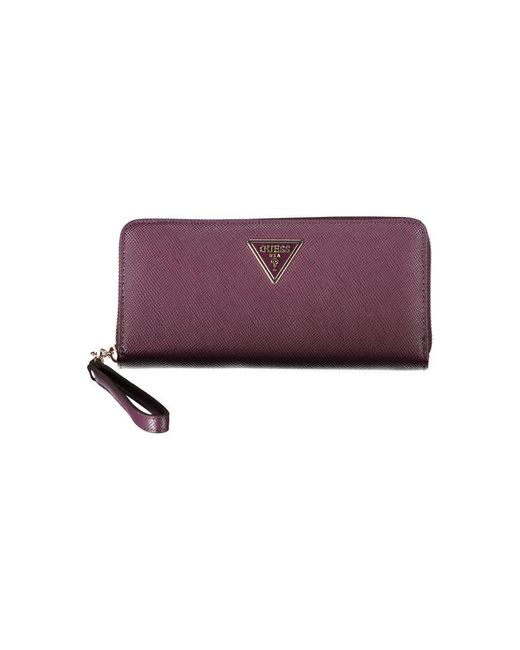 Guess Purple Elegant Zip Closure Wallet With Logo Detail