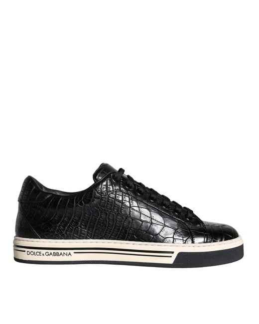 Dolce & Gabbana Black Rome Sneakers In Crocodile Leather for men
