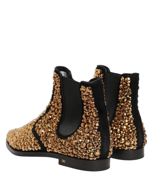 Dolce & Gabbana Brown Gold Embellished Chelsea Ankle Boots Shoes for men