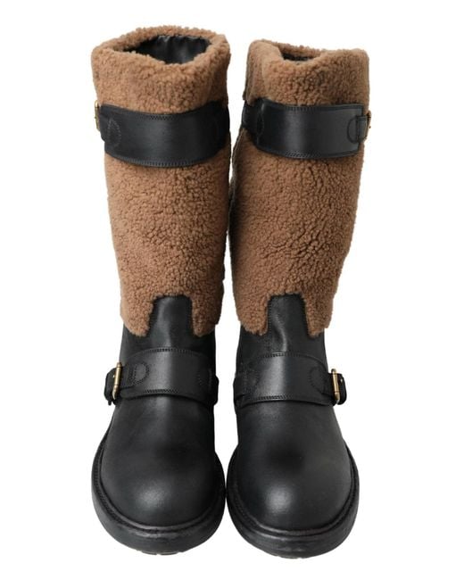 Dolce & Gabbana Green Leather Shearling Boots for men