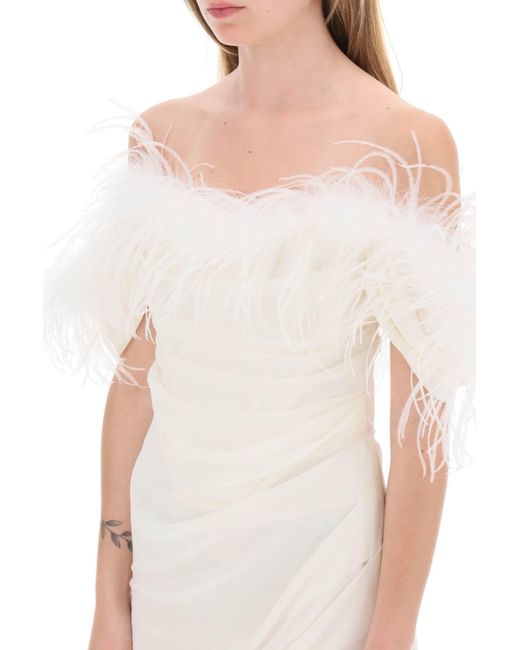GIUSEPPE DI MORABITO White Mini Dress In Poly Georgette With Feathers