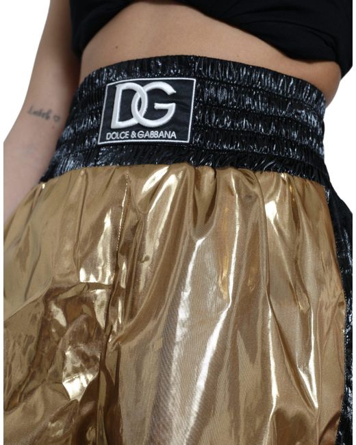 Dolce & Gabbana Natural Metallic Gold Shirred High Waist Hot Pants Shorts