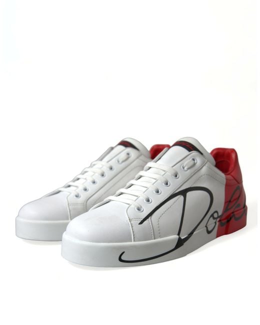 Dolce & Gabbana White Red Leather Low Top Sneakers Shoes for men