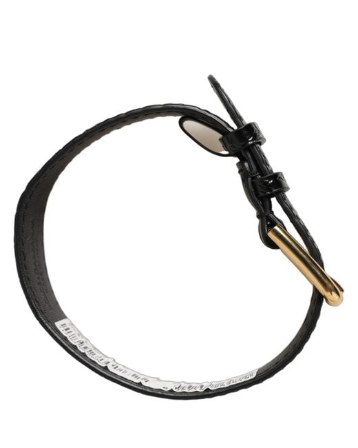 Dolce & Gabbana Black Textured Leather Gold Buckle Belt Strap Bracelet