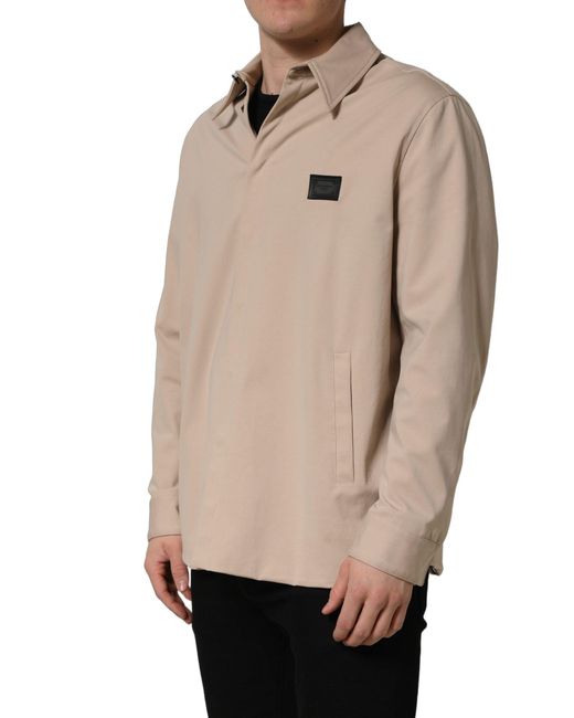 Dolce & Gabbana Natural Beige Logo Overshirt Cotton Men Casual Shirt for men