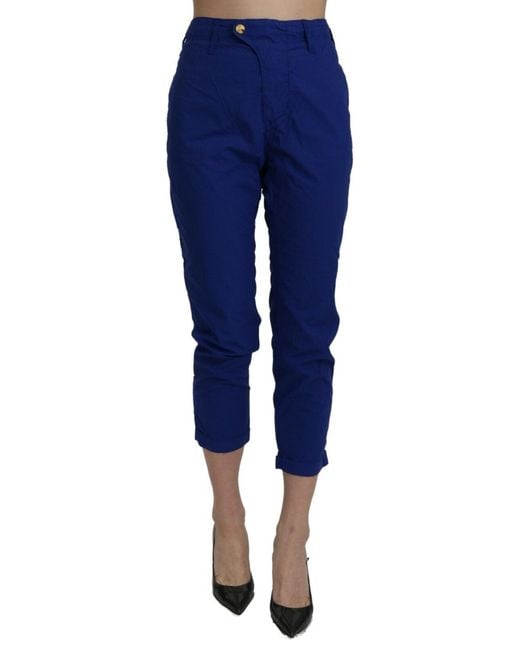CYCLE Cotton Royal Blue High Waist Skinny Cropped Trouser Pants