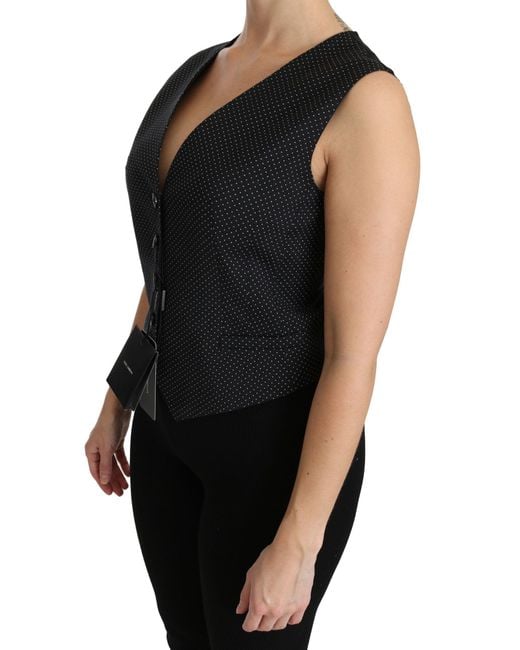Dolce & Gabbana Black Dotted Waistcoat Vest Blouse Top