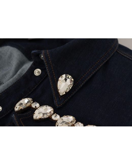 Dolce & Gabbana Blue Denim Crystal Embellish Cotton Jacket