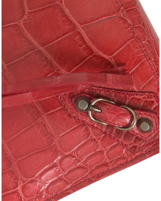 Balenciaga Red Exotic Alligator Leather Clutch