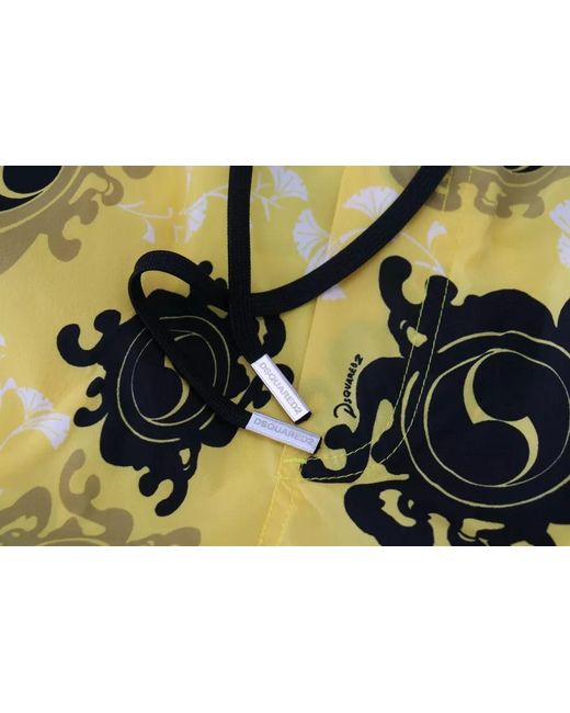DSquared² Yellow Dsqua² Printed Beachwear Shorts Swimwear for men
