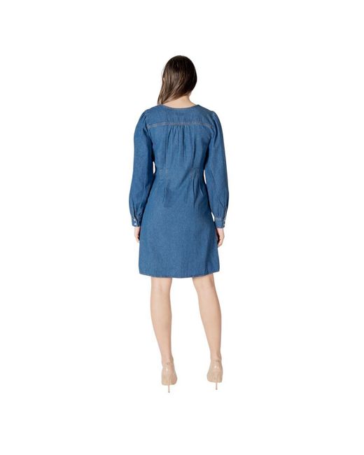Ichi Blue Cotton Short Dress