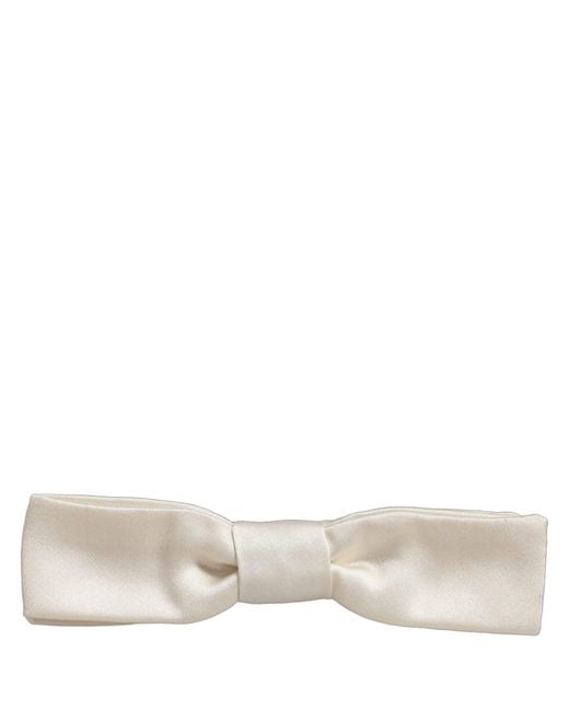 Dolce & Gabbana Gray Men White 100% Silk Adjustable Neck Papillon Bow Tie for men