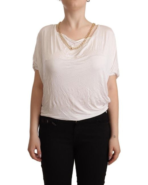Guess White By Marciano Short Sleeves Gold Chain T-shirt Top